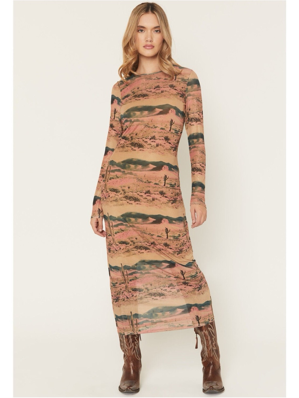 Wrangler Retro Women's Landscape Long Sleeve Mesh Maxi Dress